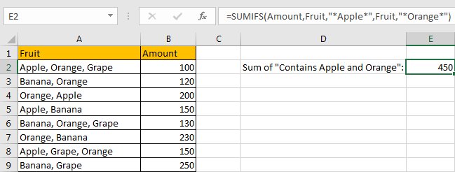 How to Sum by Formula if Cell Contains Both A and B in Excel 5