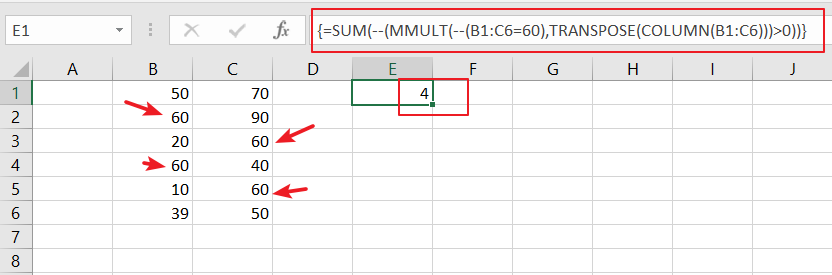 count row that contain specific value1