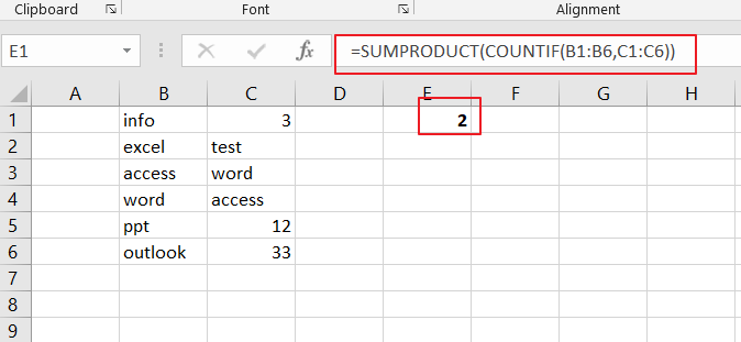 count total matches in two ranges1