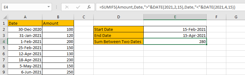 How to Sum by Formula if Cell Between Two Dates 16