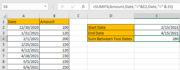 How to Sum by Formula if Cell Between Two Dates 6