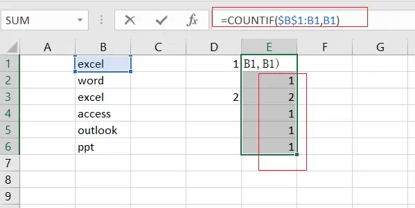 running count of occurrentce in list2