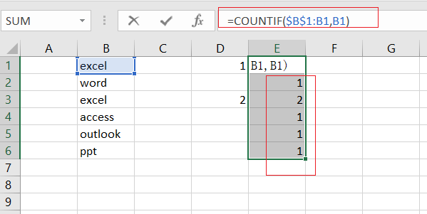 running count of occurrentce in list2