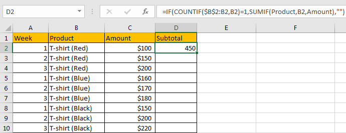 How to Subtotal Values for Groups and Only Keep One Subtotal for A Group in Column6