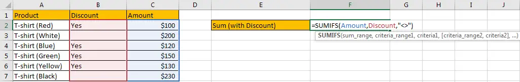 How to Sum by Formula If Cells Are Not Blank in Criteria4