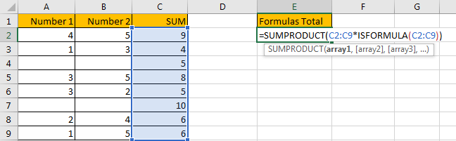 How to Sum for Cell Contains Formula Only in Excel 2