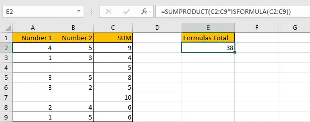 How to Sum for Cell Contains Formula Only in Excel 3