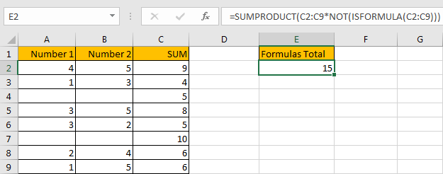 How to Sum for Cell Contains Formula Only in Excel 8