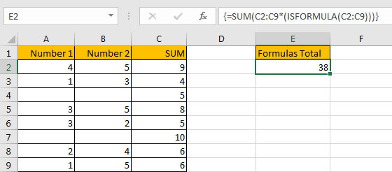 How to Sum for Cell Contains Formula Only in Excel 9