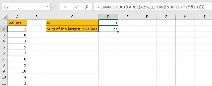 How to Sum the Largest N Values in Excel 14
