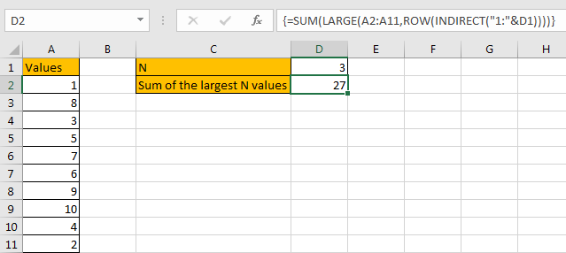How To Sum the Largest N Values in Excel