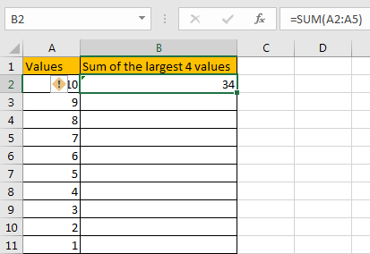 How to Sum the Largest N Values in Excel 4