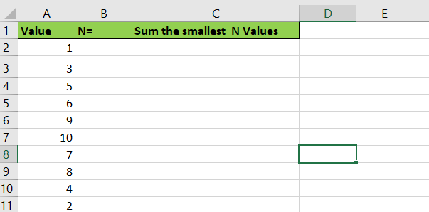 How to Sum the Smallest N Values in Excel 1