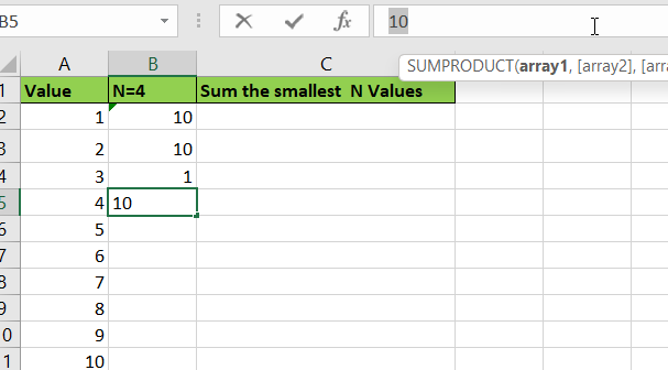 How to Sum the Smallest N Values in Excel 11