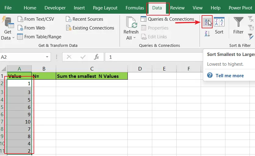 How to Sum the Smallest N Values in Excel 2