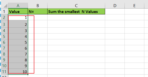 How to Sum the Smallest N Values in Excel 3