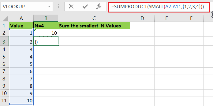 How to Sum the Smallest N Values in Excel 6