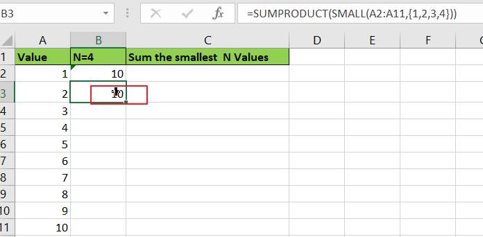 How to Sum the Smallest N Values in Excel 7