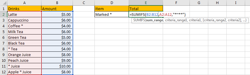 How to Sum if Contains an Asterisk 2