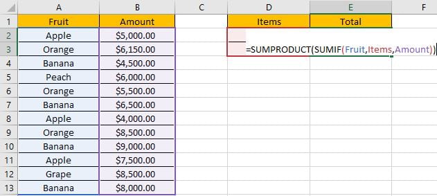 How to Sum if Equal to Many Items 6