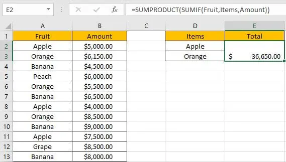 How to Sum if Equal to Many Items 7