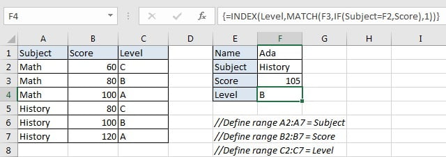 Approximate Match with Multiple Criteria by INDEX & MATCH 1 & 2