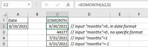 EOMONTH function example