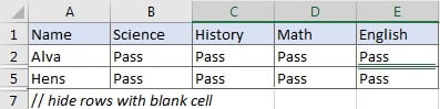 Hide Rows with Blank Cells 1