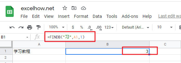 Google sheets findb function 1