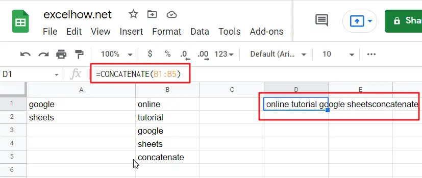 google sheets concatenate function