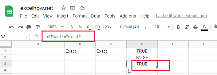 google sheets exact function