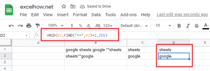 google sheets find function