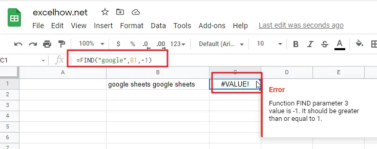 google sheets find function