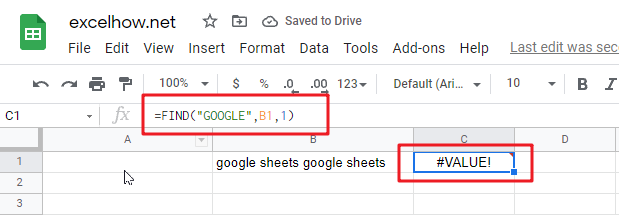 google sheets find function