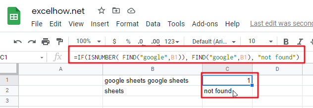 google sheets find function