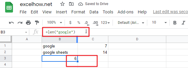 Google Sheets LEN Function