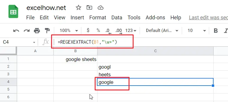google sheets REGEXEXTRACT function