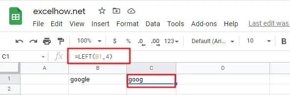 google sheets left function