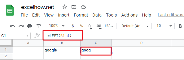 google sheets left function