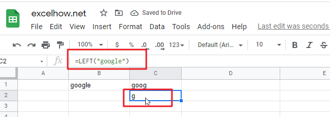 google sheets left function