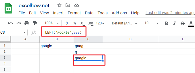 google sheets left function