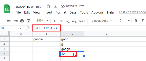 google sheets left function