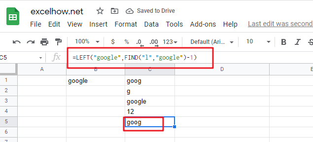 google sheets left function