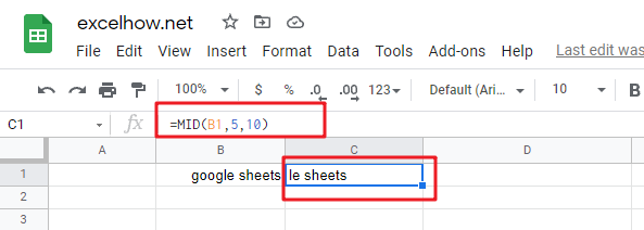 google sheets mid function
