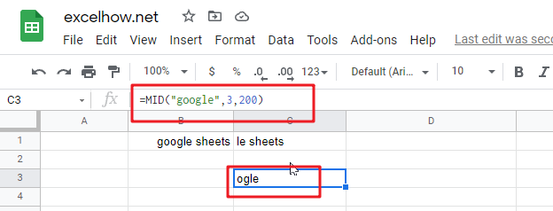 google sheets mid function