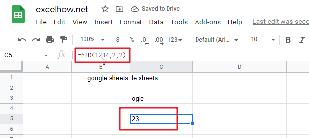 google sheets mid function