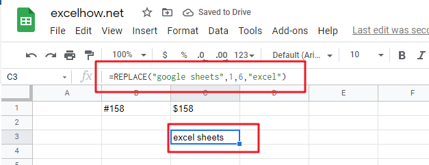 google sheets replace function