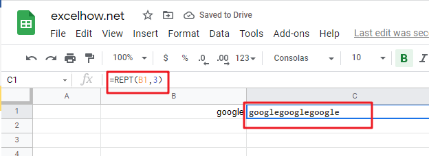 google sheets rept function