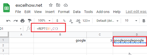 Google Sheets REPT Function