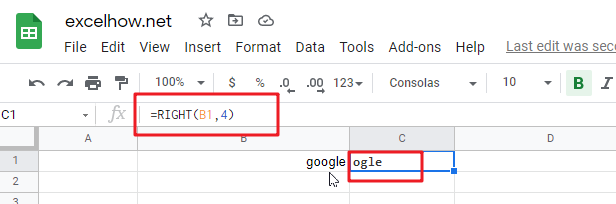 google sheets right function